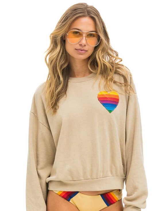 Aviator Nation Tops - Aviator Nation Beige Sweatshirt with Rainbow Heart Patch